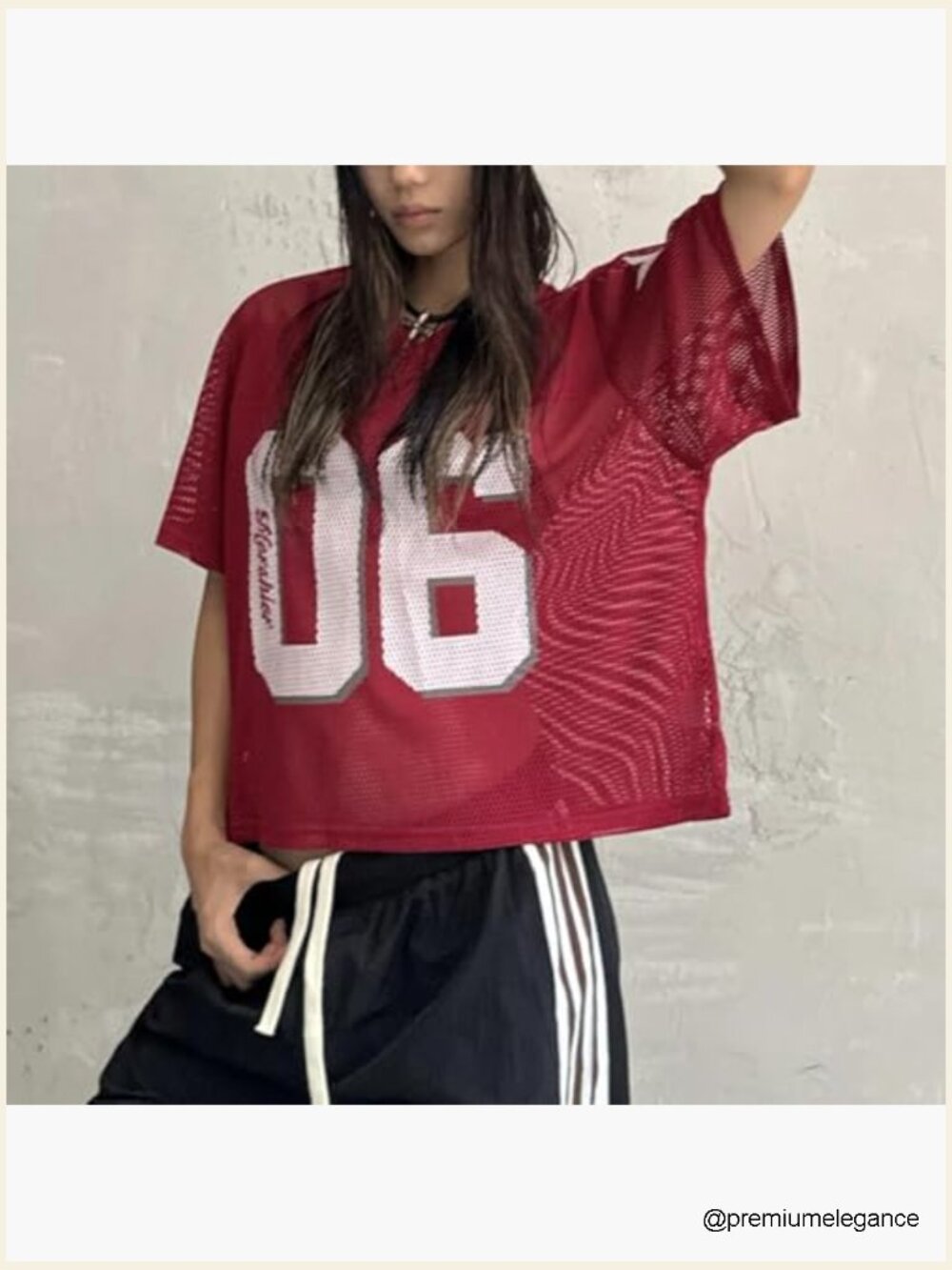 Y2K Oversized Mesh T-Shirt Number Letter Graphic V-Neck Summer Tee Top - Picture 3 of 6